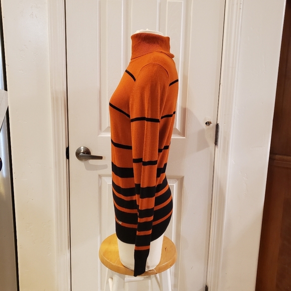 Calvin Klein Orange and Black Striped Turtleneck Sweater - Picture 3 of 8